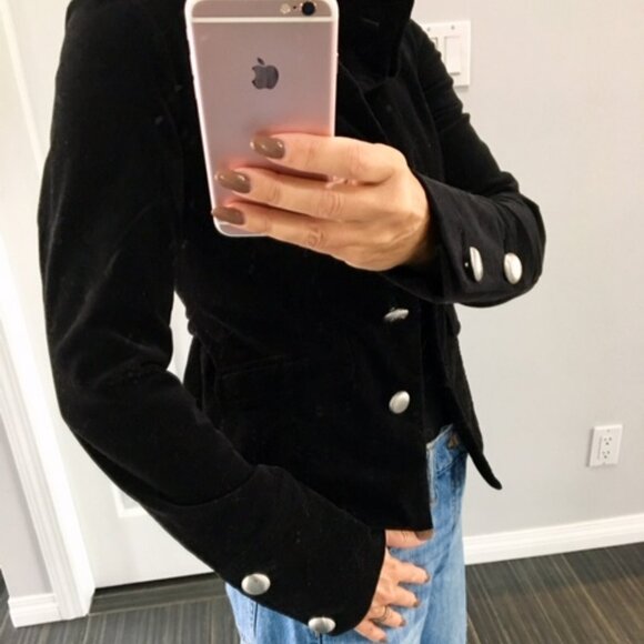 NWOT! Michael Kors Black military style velvet jacket with silver buttons xs - Picture 3 of 12